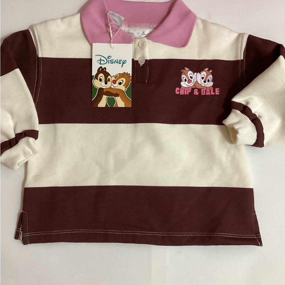 Disney Chip & Dale Kids Polo - Pink Collar and Brown Stripes
